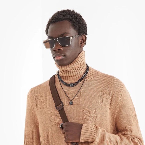 FENDI Light BrownFragment 55MM Square Unisex Sunglasses FE40028U